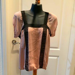 Studio M Blush Pink with Black Lace blouse